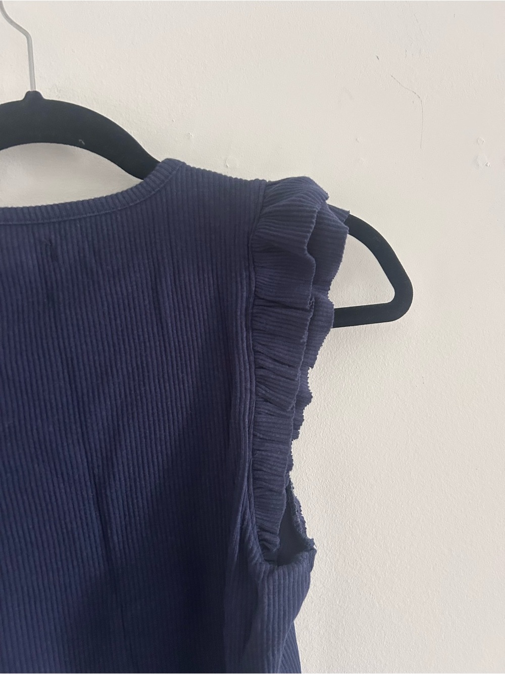 J. Crew Navy Ribbed Ruffle Sleeve Tank - Picture 8 of 9